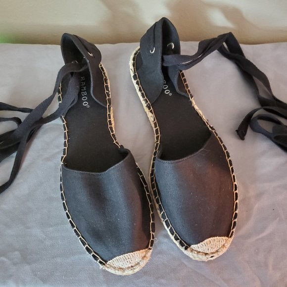 BAMBOO Shoes - Bamboo Black Open Heel Espadrille Flats